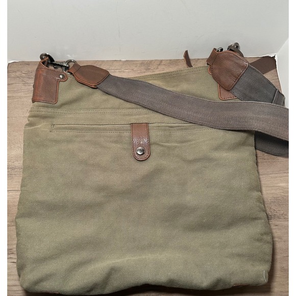 Mo & Co Green Canvas & Brown Leather Crossbody Saddle Messenger Bag - Picture 3 of 11